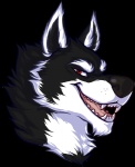 alpha_channel black_body black_fur black_nose canid canine canis countershading eyrri fur looking_at_viewer male mammal open_mouth orion_(aluminemsiren) red_eyes simple_background solo teeth tongue transparent_background white_body white_fur wolf