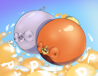 air_inflation black_outline cloud fur glistening glistening_body immobile inflation outline pink_body power_balloon spherical_inflation yellow_body yellow_fur satsumatheblue mario_bros nintendo pokemon eeveelution flareon generation_1_pokemon pokemon_(species) 2022 dated hi_res watermark