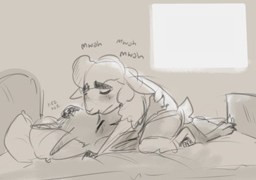 anthro bed black_and_white canine caprine charlie_(weaver) clothed clothing cuddling dialogue disney duo english_text eyes_closed female kissing male male/female mammal monochrome nobby_(artist) pack_street remmy_cormo sheep text zootopiaRating: SafeScore: 15User: slyroonDate: April 14, 2018