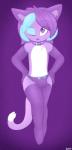 anthro armwear blue_hair bulge chest_tuft clothed clothing collar elbow_gloves femboy freckles frilly front_view fur gloves hair hands_on_hips handwear legwear lingerie looking_at_viewer male multicolored_body multicolored_fur multicolored_hair one_eye_closed panties purple_body purple_eyes purple_fur purple_hair smile solo stockings toony tuft two_tone_body two_tone_fur two_tone_hair underwear white_body white_fur wink young young_male lamiaaaa kaitty domestic_cat felid feline felis mammal 2015 hi_res