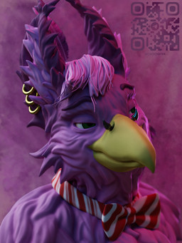 anthro beak bow_tie cheek_tuft ear_piercing ear_tuft facial_piercing facial_tuft front_view fur green_eyes head_tuft inner_ear_fluff male nose_piercing piercing simple_background smug_face solo standing tuft vogleinis mythology avian gryphon mythological_avian mythological_creature 2025 3:4 3d_(artwork) digital_media_(artwork) hi_res portrait signature