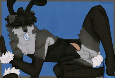 afro anal anal_penetration animal_genitalia anthro balls biting_object black_body black_eyes black_fur black_hair bodily_fluids body_hair bunny_costume buttplug buttplug_tail card card_in_mouth clothed clothing clothing_aside costume cotton_tail crossdressing eyewear facial_hair fake_ears fake_rabbit_ears fake_tail femboy fluffy_cuffs footwear fur genital_fluids genitals glasses grey_body grey_fur hair high_heels leg_hair male penetration penis plug_(sex_toy) precum sex_toy sheath sheathed_tapering_penis shoes solo spread_legs spreading sweat tapering_penis uno_card cerberussenn ceej_(cerberussenn) mammal procyonid raccoon absurd_res hi_res signature