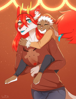 4_toes anthro antlers barefoot carrying_another claws clothing countershade_feet countershading duo ear_lick feet female festive festive_clothing heterochromia holidays horn interspecies licking lights male male/female paws piggyback plantigrade size_difference sweater tail tail_mouth toes tongue tongue_out topwear unusual_anatomy unusual_tail yumich legend_of_ahya ahya_(legend_of_ahya) jake_thumpings taylor_renee_wolford_(darkflamewolf) canid canine canis lagomorph leporid mammal rabbit wolf hi_res