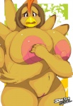 anthro arm_tuft avian_caruncle beak big_breasts big_nipples biped blush border breasts brown_body brown_eyes brown_feathers brown_hair cheek_tuft comb_(anatomy) covering covering_breasts covering_self dewlap_(anatomy) embarrassed facial_tuft feather_tuft feathers female front_view frown genitals glistening green_background hair head_crest holding_breast huge_breasts huge_nipples hyper hyper_breasts looking_at_viewer multicolored_body multicolored_feathers navel nipples non-mammal_breasts non-mammal_nipples nude open_beak open_mouth outside_border overweight overweight_anthro overweight_female pattern_background pink_nipples pink_pussy pussy short_hair shy simple_background solo standing tail tail_feathers tuft two_tone_body two_tone_feathers wattle white_background white_border winged_arms wings yellow_beak dedoarts ruthie_(grimmagent) avian bird chicken galliform gallus_(genus) phasianid rhode_island_red 2014 digital_media_(artwork) guide_lines portrait signature three-quarter_portrait