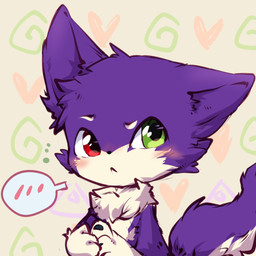 anthro big_eyes biped blush cute_fangs fangs fur green_eyes heterochromia kemono male purple_body purple_fur red_eyes slim_anthro slim_male solo teeth white_body white_fur hlg7777 1:1 2019 hi_res icon
