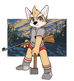 anthro axe green_eyes gun male melee_weapon ranged_weapon solo weapon young young_anthro young_male harmarist canid canine canis domestic_dog herding_dog mammal pastoral_dog welsh_corgi 2019