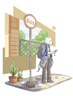 anthro backpack bottomwear cellphone clothing collared_shirt detailed_background dress_shirt electronics eyes_closed footwear head_tuft holding_object jacket_around_waist male pants phone pointy_ears shirt shoes smartphone snout solo standing topwear tuft whisker_spots w0lfi unnamed_character canid canine canis mammal wolf digital_drawing_(artwork) digital_media_(artwork) hi_res