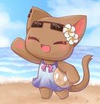 alternate_costume anthro beach chibi clothing eyelashes eyewear female feral flower_on_head self_insert solo sunglasses swimwear tail saturn_nyan jubbi lily_(jubbimafu) felid feline mammal 2024 hi_res