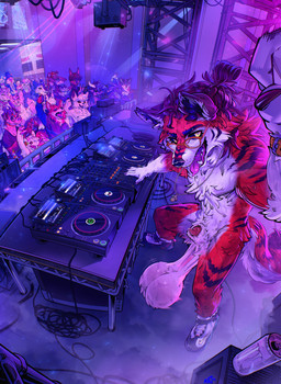 animal_genitalia animal_penis anthro audience balls big_balls biped black_body black_fur black_sheath_slit bodily_fluids canine_genitalia canine_penis clothing crowd detailed_background disc_jockey eyewear footwear footwear_only fur genitals glasses group hair huge_balls hyper hyper_balls hyper_genitalia jewelry looking_at_viewer male male_anthro monster_energy_can mostly_nude multicolored_body multicolored_fur necklace penis penis_tip red_body red_fur red_penis saggy_balls sheath sheath_slit shoes shoes_only sneakers sneakers_only solo_focus spermatic_cords standing striped_body striped_fur stripes sweat sweaty_balls sweaty_genitalia tongue tongue_out turntable_(decks) whiskers white_balls white_body white_fur white_monster white_sheath yellow_eyes majmajor monster_energy dox_drakes canid canine canis domestic_dog fox hyena mammal sergal 2026 digital_media_(artwork) hi_res