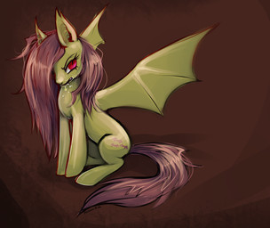 angry cutie_mark female feral fur hair long_hair membrane_(anatomy) membranous_wings open_mouth pink_eyes pink_hair red_eyes simple_background sitting solo wings possim sepiaflux friendship_is_magic hasbro my_little_pony flutterbat_(mlp) fluttershy_(mlp) bat_pony equid hybrid mammal vampire 2014 hi_res