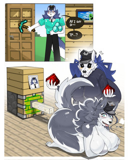 all_fours anthro armor big_breasts big_butt black_bodysuit black_bottomwear black_clothing black_latex black_pants black_sclera black_skinsuit blue_body blue_eyes blue_fur blue_hair blush bodily_fluids bodysuit bone bottomwear breasts butt clothed clothed_anthro clothed_female clothed_male clothing dialogue diamond_(gem) diamond_armor female fluffy fluffy_tail fucking_machine fur gem grey_body grey_fur grey_hair group hair huge_breasts huge_butt latex latex_bodysuit latex_clothing latex_skinsuit looking_at_viewer machine male multicolored_body multicolored_fur pants photo pickaxe redstone silver_bikini skinsuit skull skull_head speech_bubble sweat tail text thick_thighs tight_clothing trio two_tone_body two_tone_fur walk-in wearing_hat white_body white_eyes white_fur tianiseul microsoft minecraft minecraft_sheep_fucker mojang xbox_game_studios jisoo_(tianiseul) ma_ling_(tianiseul) canid canine canis domestic_dog husky mammal nordic_sled_dog skulldog_(species) spitz 2026 comic english_text hi_res