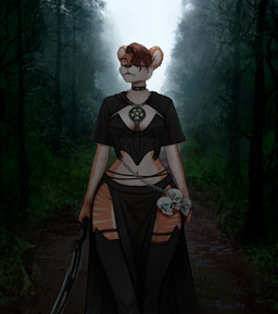 anthro assassin bone detailed_background ear_piercing ear_ring eyes_closed facial_piercing female forest jewelry magic magic_user melee_weapon nature necromancer nose_piercing nose_ring pendant piercing plant raining ring_piercing septum_piercing septum_ring skull skull_accessory sky solo sword tree weapon witch ferelay dungeons_and_dragons hasbro microsoft the_elder_scrolls wizards_of_the_coast felid mammal prehistoric_species saber-toothed_tiger absurd_res hi_res