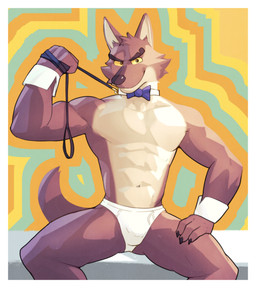anthro bow_tie briefs brown_body brown_fur bulge clothed clothing collar countershading detailed_bulge fur leash leash_pull leashed_male looking_at_viewer male male_anthro monotone_briefs monotone_clothing monotone_underwear multicolored_body multicolored_fur muscular muscular_anthro muscular_male simple_background smile solo tan_body tan_fur tighty_whities two_tone_body two_tone_fur underwear white_briefs white_clothing white_underwear jrjresq chippendales dreamworks the_bad_guys mr._wolf_(the_bad_guys) canid canine canis mammal wolf hi_res