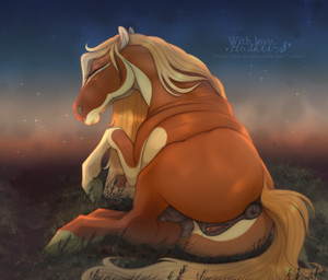 animal_genitalia animal_vulva anus blonde_mane bodily_fluids brown_anus brown_vulva equine_anus equine_genitalia equine_vulva eyelashes eyes_closed female female_feral feral genital_fluids genitals grass mane orange_body outside plant puffy_anus solo tail teats text vaginal_fluids vulva yellow_body yellow_tail huskii-s jade_(wasen) equid equine horse mammal hi_res signature url