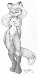 anthro biped breasts dipstick_ears dipstick_tail ear_markings featureless_breasts featureless_crotch female front_view fur gloves_(marking) hair long_hair markings multicolored_ears multicolored_tail nude simple_background solo standing tail tail_markings white_background omgtkb canid canine fox mammal 1:2 2004 greyscale low_res monochrome