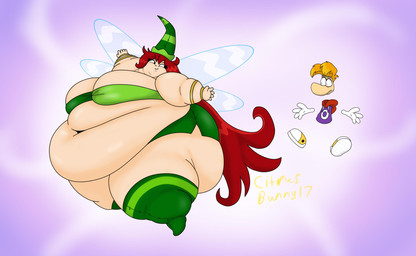 belly belly_overhang big_belly big_breasts big_butt black_eyebrows black_eyes blonde_hair blue_wings bottomwear bracelet breasts butt chubby_cheeks clothing deep_navel duo eyebrows eyelashes fat_rolls feet female floating_feet floating_hands floating_head floating_torso footwear gloves gold_(metal) gold_bracelet gold_jewelry green_bottomwear green_clothing green_hat green_headwear green_legwear green_shorts green_topwear hair handwear hat headgear headwear hoodie huge_belly huge_breasts huge_butt huge_thighs hyper hyper_belly hyper_breasts hyper_butt hyper_thighs insect_wings jewelry legwear looking_at_another looking_back looking_back_at_another male morbidly_obese morbidly_obese_female morbidly_obese_humanoid navel not_furry obese obese_female obese_humanoid overweight overweight_female overweight_humanoid purple_background purple_clothing purple_hoodie purple_topwear red_hair shoes shorts simple_background smile tan_body tan_skin teeth thick_thighs tight_clothing topwear white_clothing white_gloves white_handwear wings yellow_clothing yellow_footwear yellow_shoes citrusbunny17 rayman_(series) ubisoft betilla rayman fairy humanoid nymph raypeople_(rayman) 2025 colored digital_media_(artwork) hi_res shaded signature