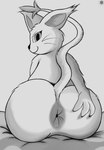 3_fingers anthro anus big_anus butt claws fingers looking_at_viewer male nude presenting presenting_anus rear_view seductive smile solo spread_butt spreading tail white_body drakosel bandai_namco digimon digimon_(species) gatomon hi_res monochrome sketch