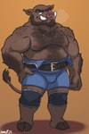 anthro belt bodily_fluids body_hair bulge hand_on_hip knee_wraps male mature_male musclegut muscular muscular_male shirtless slightly_chubby slightly_chubby_male solo standing sweat sweaty_chest wrestling_singlet nanoff suarez_(nanoff) mammal suid suina sus_(pig) wild_boar 2:3 absurd_res hi_res