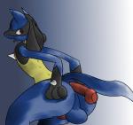 absurd_res anal balls butt canid canine disembodied_penis duo generation_4_pokemon genitals hi_res knot looking_back lucario male male/male mammal nintendo open_mouth otterjunk penis pokemon pokemon_(species) solo_focus tail tongue tongue_out