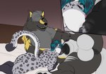 animal_genitalia animal_penis anthro balls bed bestiality big_balls big_butt big_penis black_body black_fur blue_hair bodily_fluids butt canine_genitalia canine_penis close-up duo facial_piercing fellatio feral fur furniture genital_fluids genitals grey_body grey_fur grey_hair hair inside larger_feral larger_male leopard_spots looking_at_viewer looking_back looking_pleasured lying male male/male markings multicolored_body multicolored_fur nose_piercing nose_ring nude nude_male on_back on_bed on_front oral penile penis penis_tip piercing precum ring_piercing seductive sex size_difference smaller_anthro smaller_male spots striped_body striped_fur striped_markings stripes sucking_tip tail yellow_body yellow_fur mrferaldd canid canine canis felid mammal pantherine snow_leopard wolf digital_drawing_(artwork) digital_media_(artwork) hi_res
