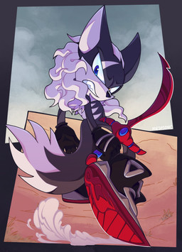 abstract_background anthro black_body boots clothing dipstick_tail footwear gloves hair handwear male markings melee_weapon shoe_soles shoes solo striped_back sword tail tail_markings weapon white_hair mesasonic sega sonic_forces sonic_the_hedgehog_(series) infinite_(sonic) canid canine canis jackal mammal absurd_res hi_res