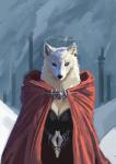 anthro blind bracelet breasts cape cataract cleavage cloak clothed clothing disability ear_piercing ear_ring female fur halo jewelry neck_tuft piercing ring ring_piercing solo tuft whiskers white_body white_fur nibhaaz arctic_fox canid canine fox mammal true_fox 2018 absurd_res digital_media_(artwork) digital_painting_(artwork) hi_res