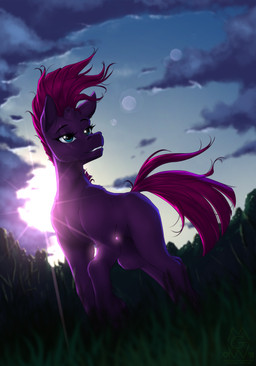 blue_eyes broken_horn day detailed_background eyelashes female feral fur grass horn outside plant purple_body purple_fur scar sky smile solo standing sun mykegreywolf friendship_is_magic hasbro my_little_pony my_little_pony:_the_movie_(2017) mythology tempest_shadow_(mlp) equid equine mammal mythological_creature mythological_equine unicorn 2018 absurd_res digital_media_(artwork) hi_res