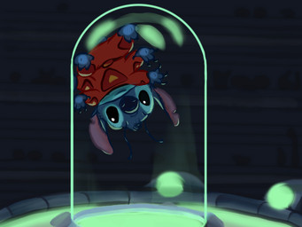 4_arms 4_fingers 4_toes against_surface antennae_(anatomy) black_eyes blue_body blue_fur blue_nose clothed clothing container feet fingers fur head_tuft multi_arm multi_limb notched_ear on_glass small_tail solo spacesuit tail toes tuft upside_down unknown_artist disney lilo_and_stitch stitch_(lilo_and_stitch) alien experiment_(lilo_and_stitch) 2015 4:3 hi_res