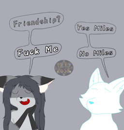 ambiguous_gender anthro black_body black_fur black_hair black_nose dialogue duo eyes_closed faceless_character faceless_male female fur grey_body grey_fur hair inner_ear_fluff magic_user male nude open_mouth simple_background speech_bubble text thaumaturgy tuft white_body miles_rosebh anon miles_amanda_rose_(miles_rosebh) canid canine fox mammal platinum_fox red_fox true_fox 2026 absurd_res english_text hi_res meme watermark