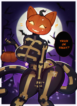 anthro black_body black_bodysuit black_clothing black_skinsuit bodysuit bone breasts cat_tail clothing curvy_figure female for_a_head fullmoon glowing glowing_eyes holidays latex latex_clothing latex_skinsuit long_ears looking_at_viewer orange_head pumpkin_head skeleton skinsuit solo thick_thighs tight_clothing wide_hips tylerayrton epic_games fortnite halloween spice_(fortnite) domestic_cat felid feline felis human humanoid mammal object_head absurd_res hi_res