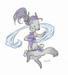 anthro breasts clothed clothing eyes_closed female fur grey_body grey_fur hair purple_hair simple_background solo white_background kuroi-kisin 2022 digital_media_(artwork)