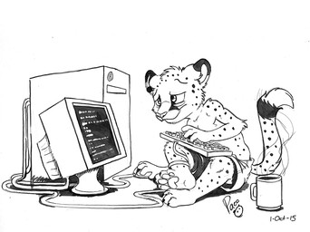 anthro closed_smile clothed clothing computer computer_keyboard computer_mouse container crt_monitor cup electronics facial_spots glistening glistening_eyes head_tuft logo male markings mouth_closed mug narrowed_eyes pawpads simple_background sitting smile solo spots spotted_arms spotted_face spotted_legs spotted_markings spotted_tail tail tail_markings topless tuft young young_anthro young_male pandapaco salmy felid mammal 2015 artist_logo dated monochrome signature sketch