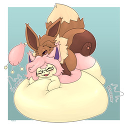 belly belly_expansion big_belly bite bodily_fluids cum cum_inflation cum_inside duo ear_bite expansion eyewear feral fluffy fluffy_tail genital_fluids glasses hair huge_belly hyper hyper_belly inflation looking_pleasured lying lying_on_another lying_on_own_belly lying_on_self male male/male on_side onomatopoeia pink_hair rumbling_stomach sound_effects tail text wearing_glasses cheeki nintendo pokemon crumb_(cheeki) envy_(softboienvy) fan_character skitty_envy_(softboienvy) eevee eeveelution generation_1_pokemon generation_3_pokemon generation_6_pokemon pokemon_(species) skitty sylveon 1:1 2025 absurd_res hi_res