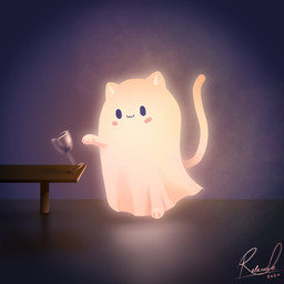 :3 ambiguous_gender blush blush_stickers container cup drinking_glass furniture glass glass_container glass_cup glowing glowing_body light motion_blur paws semi-anthro smile solo table wine_glass relaxablefur domestic_cat felid feline felis ghost mammal spirit 1:1 2020 hi_res lighting signature