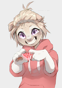 anthro blonde_hair claws clothing eyelashes female floppy_ears fur grey_background hair heart_symbol hoodie markings pawpads pink_clothing pink_hoodie pink_pawpads pink_topwear purple_eyes simple_background smile solo tan_body tan_fur tan_markings tan_nose teeth topwear whiskers azzai aquatic mammal pinniped seal 2022 colored colored_sketch digital_drawing_(artwork) digital_media_(artwork) half-length_portrait portrait shaded sketch