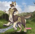 cloud detailed_background eyes_closed fur happy male multicolored_body multicolored_fur sky solo conditional_dnp nakoo ryven canid canine canis domestic_dog german_shepherd herding_dog mammal pastoral_dog taur 2018 signature