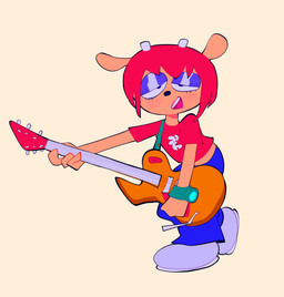 clothed clothing electric_guitar female fur guitar hair horn lipstick makeup musical_instrument orange_body orange_fur plucked_string_instrument red_hair solo string_instrument natededeur parappa_the_rapper sony_corporation sony_interactive_entertainment um_jammer_lammy lammy_lamb bovid caprine mammal sheep hi_res