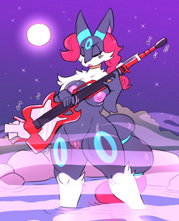 anthro breasts electric_guitar female genitals guitar musical_instrument nipples plucked_string_instrument pokemorph solo string_instrument vulva tentabat nintendo pokemon braixen eeveelution generation_2_pokemon generation_6_pokemon hybrid pokemon_(species) umbreon