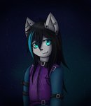 anthro belt black_hair clothing ear_piercing ear_ring female hair piercing ring_piercing solo standing young young_anthro young_female dream_mirage angel_kitsune canid canine canis fox hybrid mammal wolf hi_res