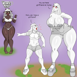 age_difference anthro areola areola_slip big_breasts bodily_fluids bottomwear breasts bulge clothed clothing dialogue dress female footwear gesture group hand_gesture ineffective_clothing male mature_anthro mature_female minidress nippleless_clothing older_female platform_footwear platform_sandals pointing public public_exposure sandals shirt shoes shorts sweat text tight_bottomwear tight_clothing tight_shirt tight_shorts tight_topwear topwear vulva_slip waving young young_anthro creamygravy nintendo pokemon undertale undertale_(series) we_have_food_at_home we_have_girlfriend_at_home asriel_dreemurr toriel bovid caprine generation_8_pokemon goat mammal pokemon_(species) sheep wooloo 1:1 absurd_res english_text hi_res mother_(lore) mother_and_child_(lore) mother_and_son_(lore) parent_(lore) parent_and_child_(lore) parent_and_son_(lore) son_(lore)