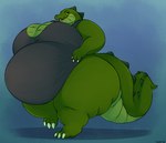 anthro belly belly_overhang big_belly big_breasts breasts clothed clothing exposed_breasts fat_arms fat_legs female green_body green_scales huge_belly huge_thighs hyper hyper_belly morbidly_obese morbidly_obese_anthro morbidly_obese_female non-mammal_breasts obese obese_anthro obese_female one-piece_swimsuit overweight overweight_anthro overweight_female scales simple_background smile solo swimwear tail thick_tail thick_thighs wide_hips hoodee_(artist) crocodile crocodilian reptile scalie