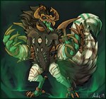 ambiguous_gender arm_tuft big_claws big_hands black_body black_fur bodily_fluids brown_claws brown_horn cheek_tuft chest_eye claws crotch_tuft facial_tuft fangs fluffy fluffy_tail forked_tongue front_view fur green_sclera horn multi_eye open_mouth orange_eyes pupils saliva saliva_string shoulder_tuft simple_background slit_pupils solo standing striped_legs tail teeth tongue tongue_out tuft acidic monster 2019 dated full-length_portrait portrait signature