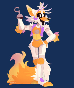 anthro black_sclera clothing eyebrows feet female fluffy fluffy_tail freckles fur hair lipstick long_tail machine makeup open_mouth orange_body orange_fur orange_inner_ear purple_body purple_cheeks sharp_teeth simple_background solo speaker standing tail teeth toes topwear transparent_background white_body white_eyes white_fur eggy-b-official five_nights_at_freddy's five_nights_at_freddy's_world scottgames sister_location lolbit_(fnaf) animatronic canid canine fox mammal robot alpha_channel hi_res unavailable_at_source