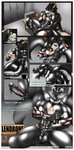 abs anthro balls black_body black_fur clothing collar fur genitals latex male onomatopoeia penis sound_effects suit tail text transformation wings baogacc mythology kronas talen dragon living_latex mythological_creature mythological_scalie scalie absurd_res english_text hi_res