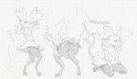 arms_above_head chest_tuft dancing female gesture hip_tuft nude paws simple_background sitting solo spread_arms standing tuft white_background butterchalk nintendo pokemon braixen generation_6_pokemon pokemon_(species) 2024 guide_lines monochrome sketch sketch_page