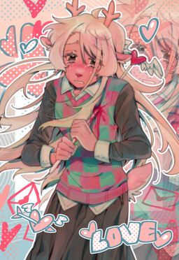 anthro arrow_through_heart blonde_hair blood bodily_fluids bottomwear brown_body brown_fur clothing crying female freckles fur hair skirt solo tears text goomyloid deltarune undertale_(series) noelle_holiday deer mammal new_world_deer reindeer 2025 hi_res