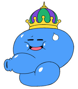 balls big_balls big_penis blue_body bodily_fluids clothing crown eyes_closed foreskin genitals hat headgear headwear king male penis pink_tongue royalty simple_background simple_eyes slightly_chubby slightly_chubby_male slime smile solo sweat tongue slem dragon_quest square_enix goo_creature king_slime waddling_head