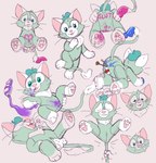 anthro body_writing female fur green_body green_fur plushie plushophilia pseudo_pussy semi-anthro smile white_body white_fur writing_on_butt bitelava disney duffy_and_friends gelatoni animate_inanimate domestic_cat felid feline felis living_plushie mammal hi_res sketch_page