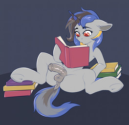 animal_genitalia animal_penis anus balls book equine_anus equine_genitalia equine_penis feral fur genitals grey_anus grey_background grey_body grey_fur grey_penis gynomorph hair half-erect holding_book holding_object hooves horn intersex looking_down medial_ring multicolored_hair nude open_mouth orange_eyes penis puffy_anus reading reading_book simple_background sitting solo spread_legs spreading underhoof sunnypony hasbro my_little_pony mythology fan_character equid equine mammal mythological_creature mythological_equine unicorn 2024 colored digital_drawing_(artwork) digital_media_(artwork) flat_colors hi_res