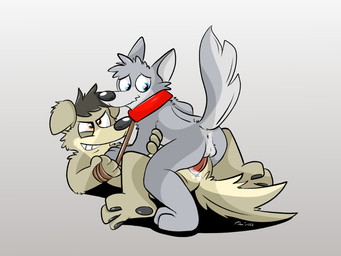 anal anthro anus balls blue_eyes bodily_fluids collar cum duo fur genital_fluids genitals green_body green_fur grey_background grey_body grey_fur grin leash leash_pull male male/male narrowed_eyes orange_eyes penis power_bottom sex shy simple_background smile teeth conditional_dnp tinnier canid canine canis domestic_dog mammal wolf 4:3 hi_res